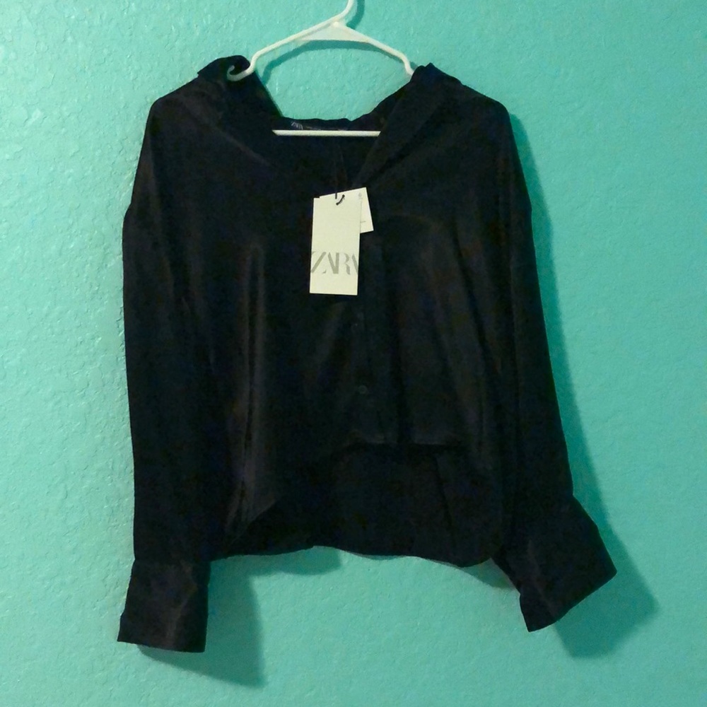Zara black cropped button down shirt size XS
